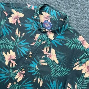 Taco Shirt Mens XL Tropical Floral Button Down Hibiscus Print Cotton Black GG